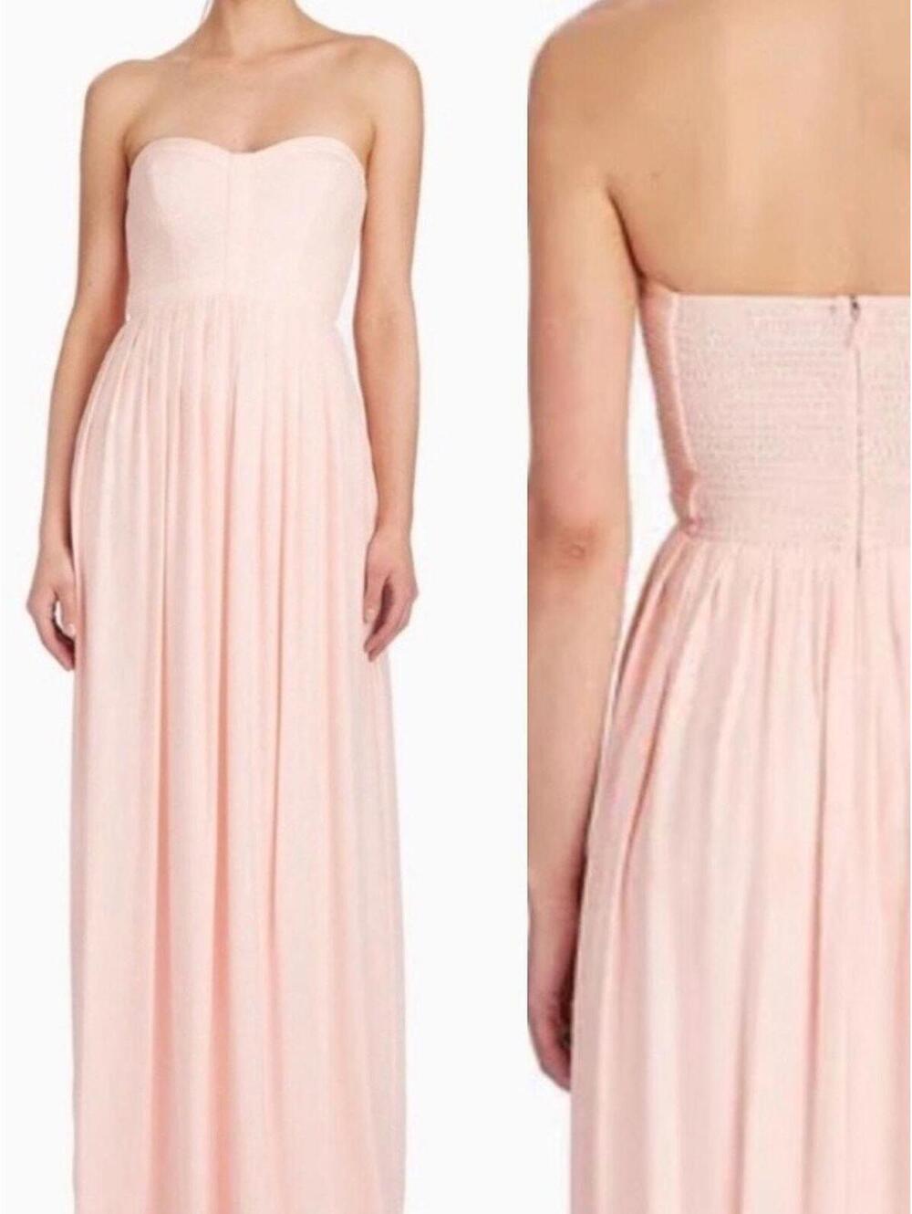 Parker Black Bayou Silk Strapless Blush Pink Quilted Bodice Maxi Dress 10 NWT